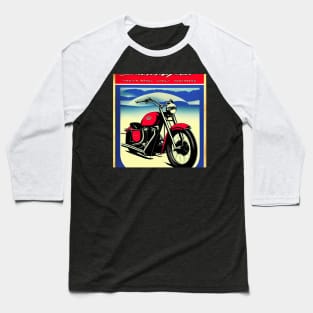 80s Vintage Red Motorcycle Poster Baseball T-Shirt